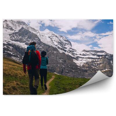 Öntapadós fotótapéta Túrázás Alpok hegyek hó táj ég felhők