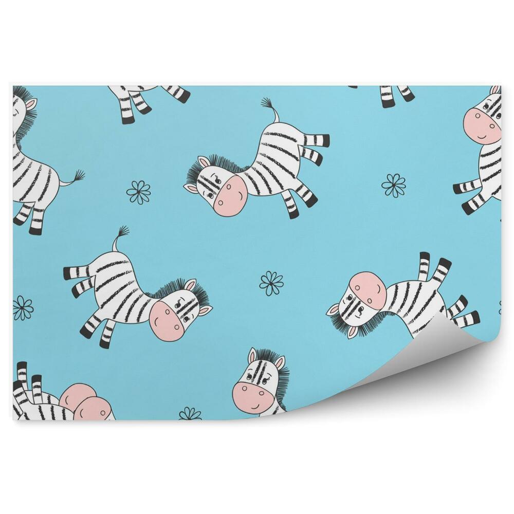 Poszter tapéta Zebrák kék alapon