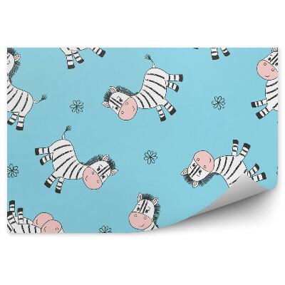 Poszter tapéta Zebrák kék alapon