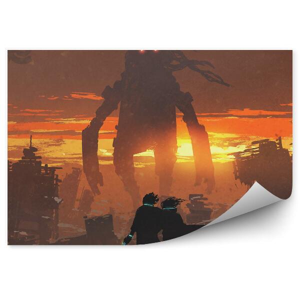 Öntapadós fotótapéta Egy óriási robotfegyver teszi tönkre a várost