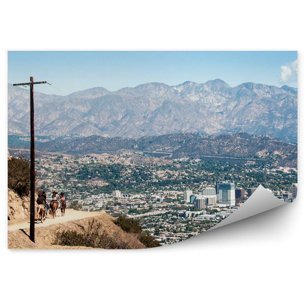 Poszter tapéta lovak hegyek felhőkarcolók fű ég felhők California Los Angeles