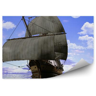 Öntapadós fotótapéta Hajó, hajó, tükörkép a vízben, hold