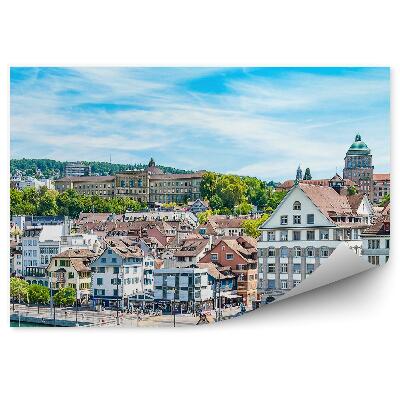 Modern fotótapéta Épületek híd folyó templom ég felhők zurich