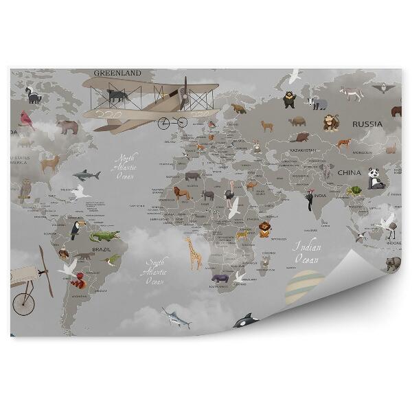 Fotótapéta Régi szürke rajz világtérkép gyerekeknek