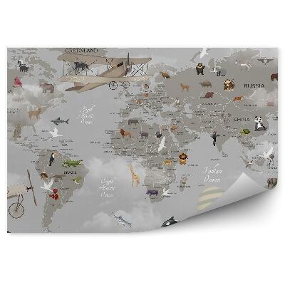 Fotótapéta Régi szürke rajz világtérkép gyerekeknek