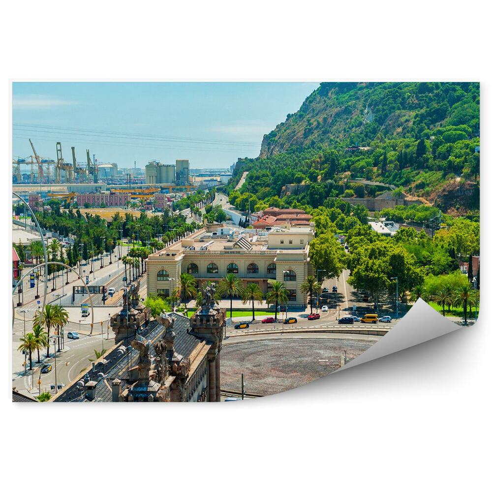 Poszter tapéta Katalónia Spanyolország épületek hegyek közlekedési kikötője