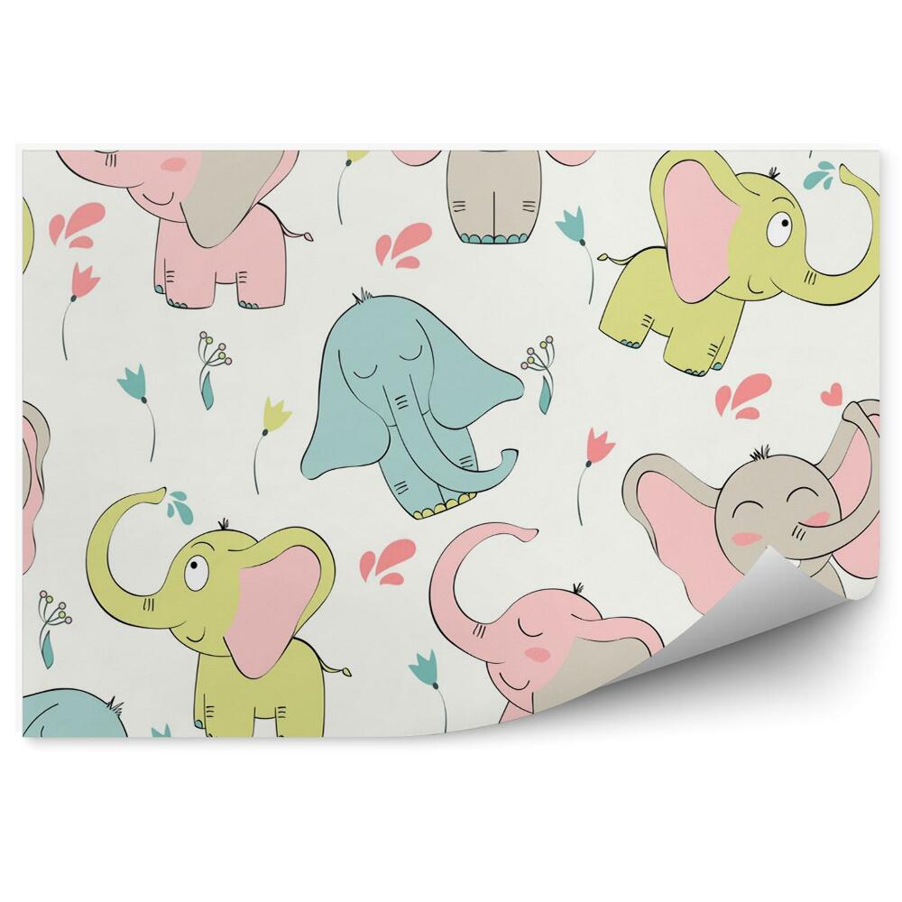 Poszter tapéta Színes elefántok