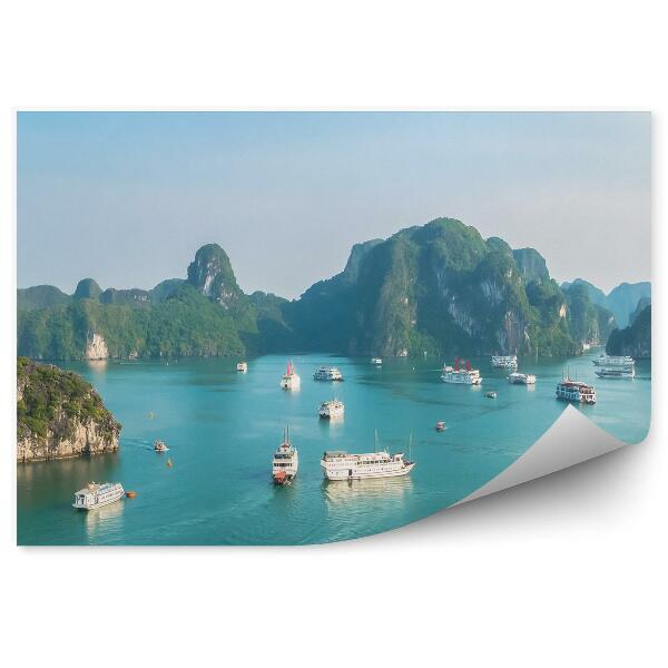 Modern fotótapéta Csónakok sziklák zöld növények óceán ég táj