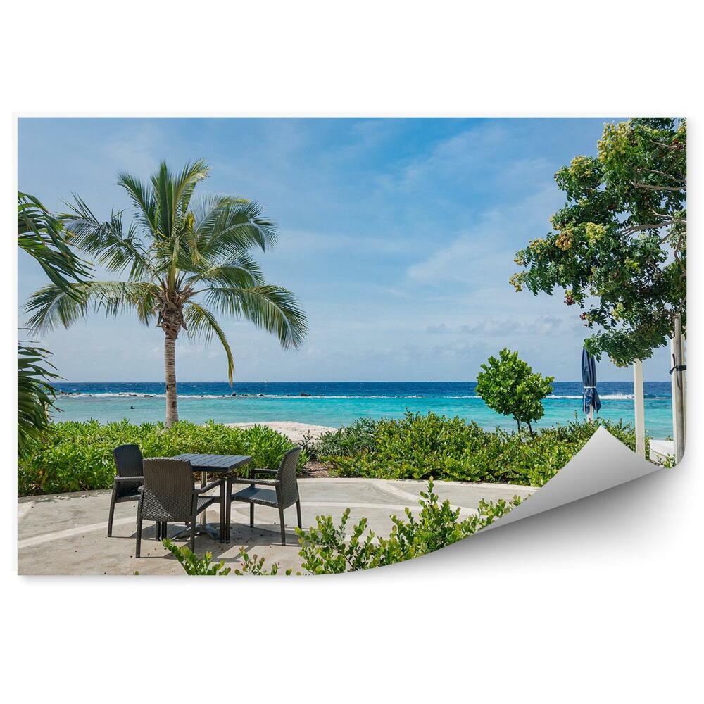 Poszter tapéta horizont vonal tenger pálmafák terasz