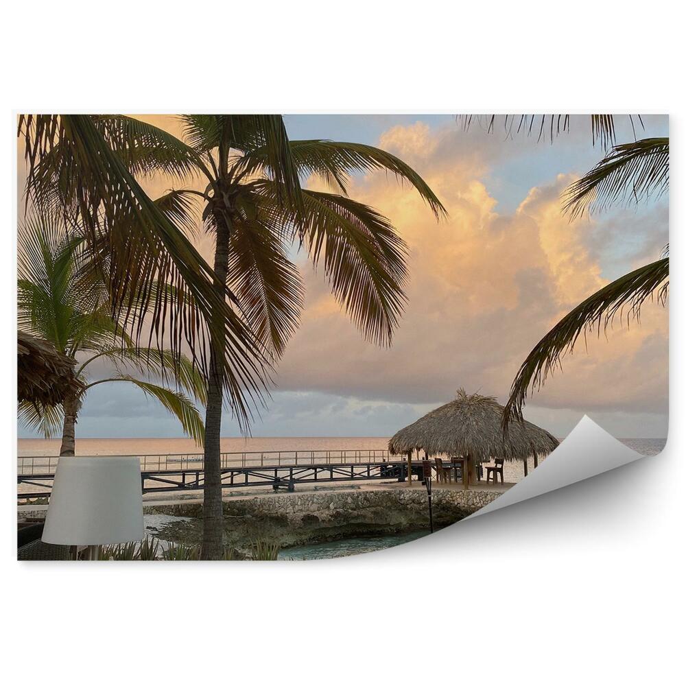 Poszter tapéta Felhős ég pálmafák természet kávézó a tenger mellett