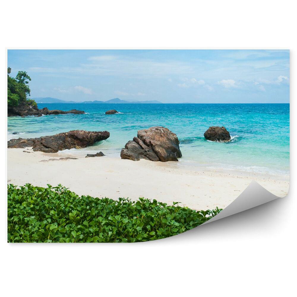 Modern fotótapéta Beach kék víz sziklák növényzet