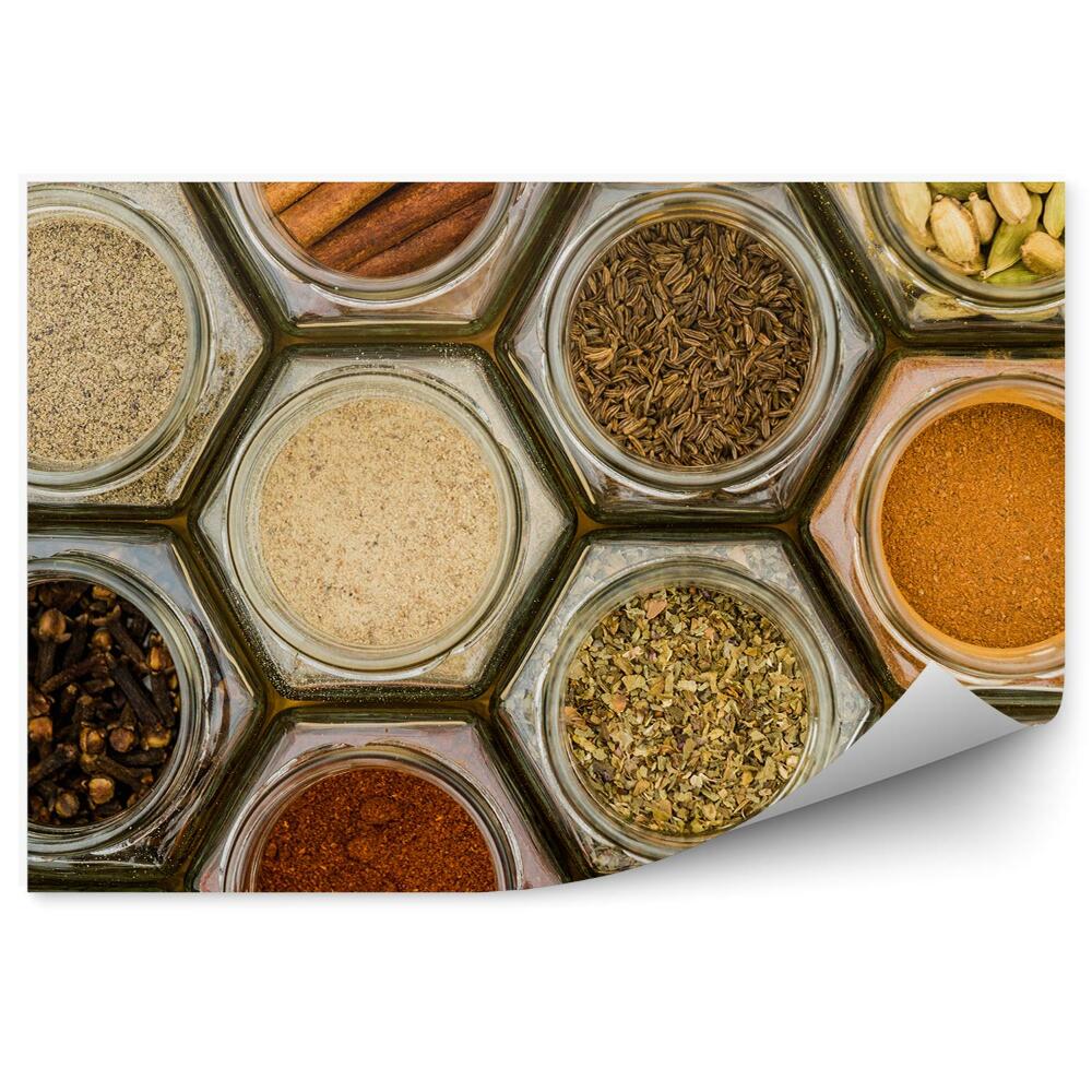 Fotótapéta Hatszögletű üvegek fűszerekkel