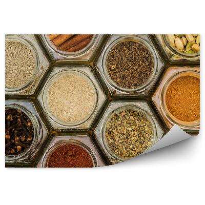 Fotótapéta Hatszögletű üvegek fűszerekkel