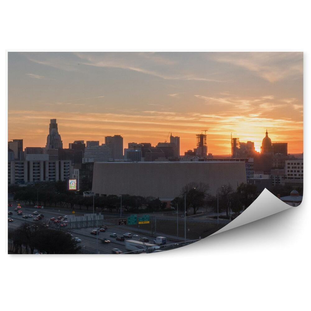 Öntapadós fotótapéta falra Naplemente építészet közúti autók texasi felhők