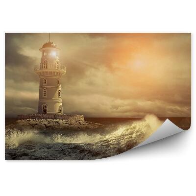 Poszter tapéta Vakító fény a világítótoronyból viharos hullámok