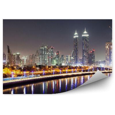 Fotótapéta felhőkarcolók fényei éjszakai kikötő Dubai