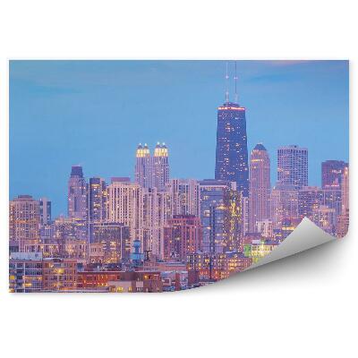 Fotótapéta felhőkarcolók fények fák épületek Chicago ég felhők