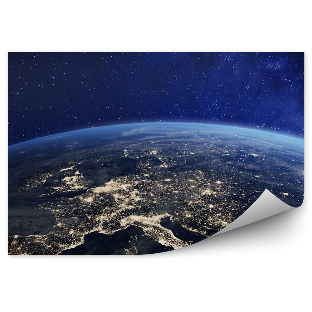 Öntapadós fotótapéta falra A Föld bolygó világűr csillagai megvilágítják a galaxis kontinenseit