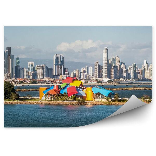 Öntapadós fotótapéta falra Felhőkarcolók fák óceán ég felhők