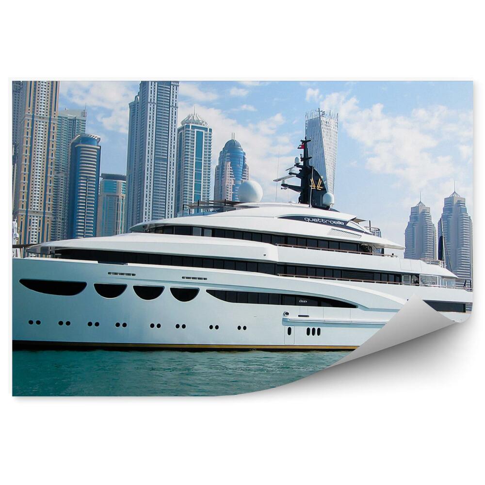 Poszter tapéta felhőkarcolók jachtok óceán ég felhők Dubai