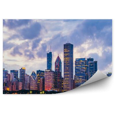 Poszter tapéta felhőkarcolók óceán fényei fák ég felhők