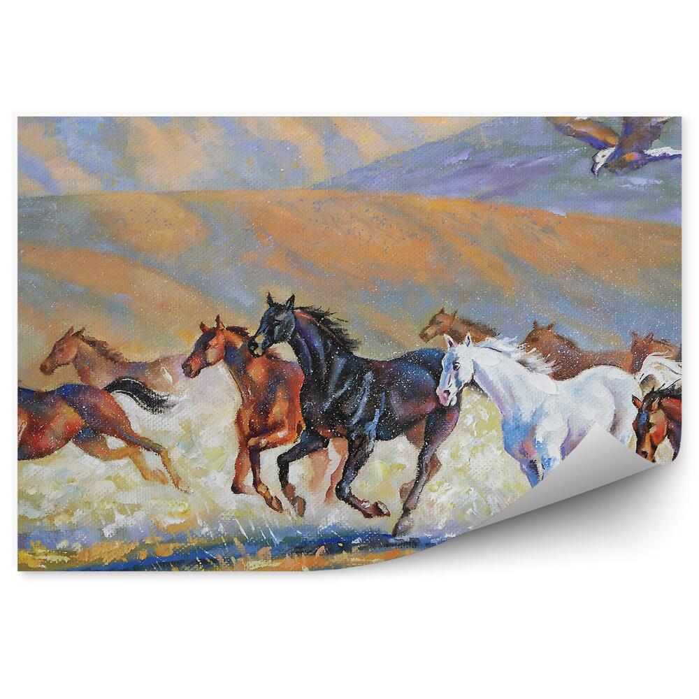 Poszter tapéta Sasmezőn futó lócsorda porfestékkel