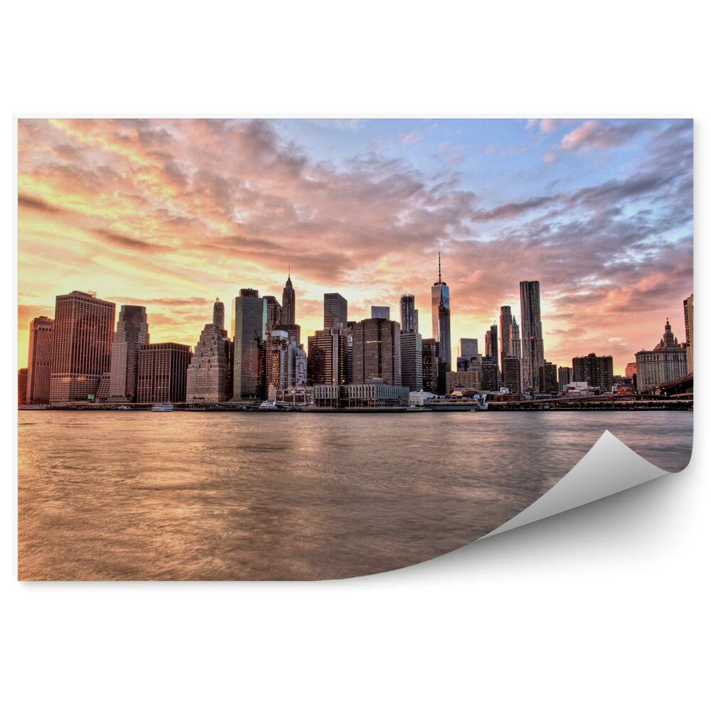 Modern fotótapéta New York Brooklyn Bridge River felhős égbolt