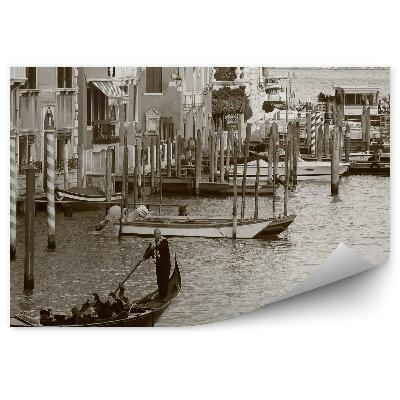 Poszter tapéta szépia gondolák a velencei hajók épületeiről