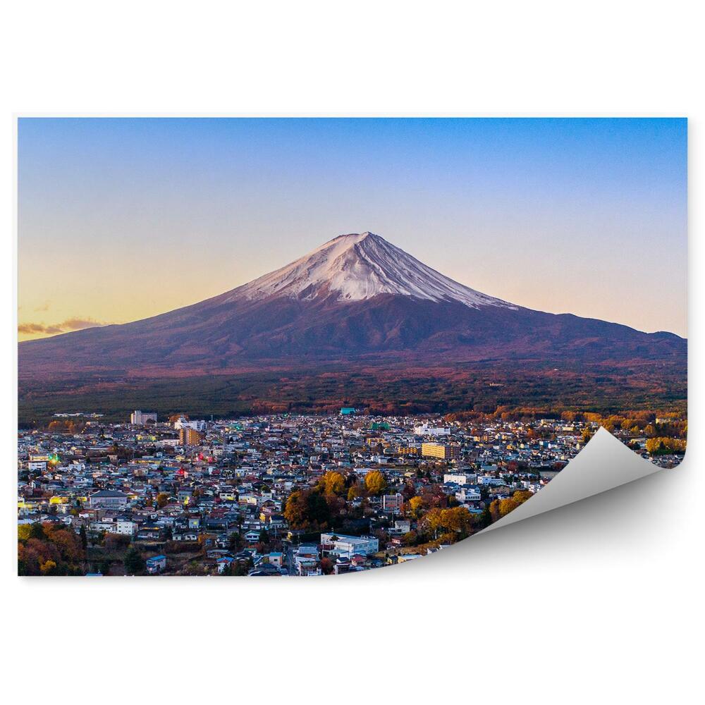 Öntapadó fotótapéta Yokohama város látképe Mount Fuji fák naplemente