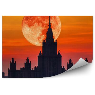 Öntapadó fotótapéta Épületek templom híd folyó hold naplemente égbolt