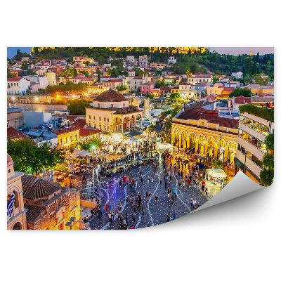 Poszter tapéta épületek akropolisz romok emberek város éjszakai fények Athén Görögország