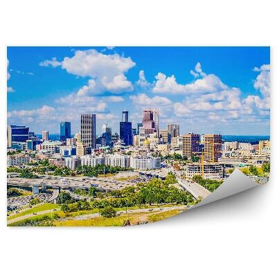 Öntapadó fotótapéta város panoráma felhőkarcolók út autók fű fák ég felhők atlanta grúzia