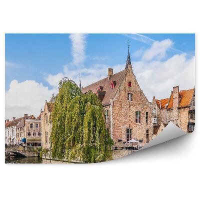 Öntapadós fotótapéta falra Történelmi város panoráma épületek híd folyó fák ég felhők templom