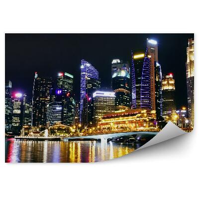 Fotótapéta felhőkarcolók híd óceán éjszaka szingapúr