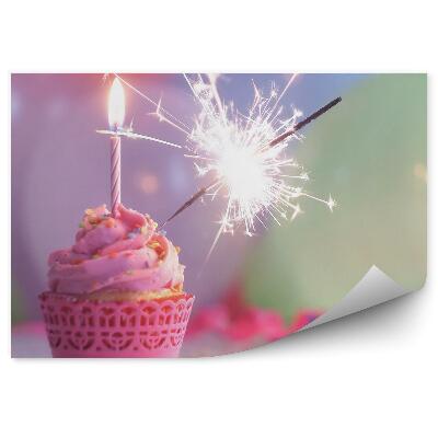 Öntapadós Fotótapéta Rózsaszín születésnapi cupcake
