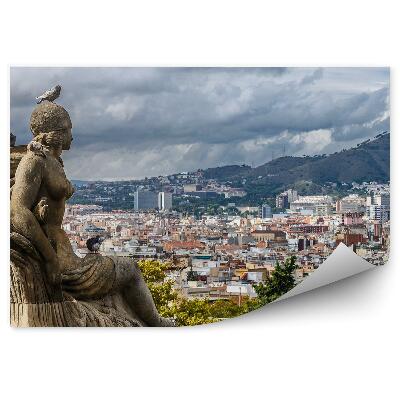 Poszter tapéta Szobor nő galambok épületek hegyek fák növények