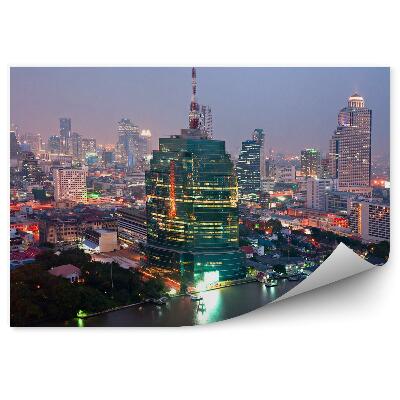 Poszter tapéta felhőkarcolók fák csónakok óceán Tokió