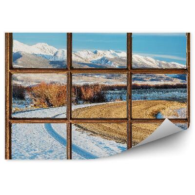 Fotótapéta Hó téli hegyek csúcsai út út kilátás az ablakon kívül