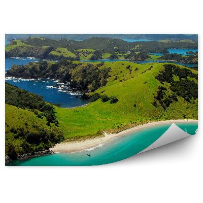 Öntapadó fotótapéta Szigetek jachtok Izland óceán fák ég