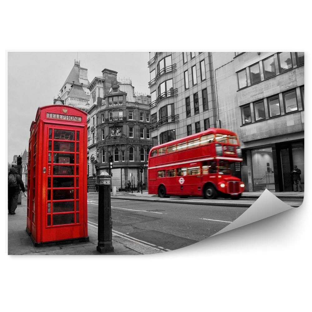 Fotótapéta Piros telefonfülke és busz Londonban (Egyesült Királyság)