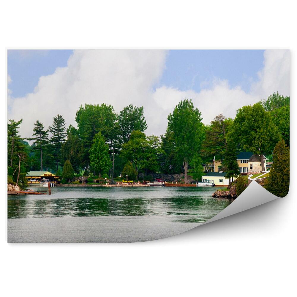 Modern fotótapéta Házak hajók fák folyó ég felhők St Lawrence szigetek