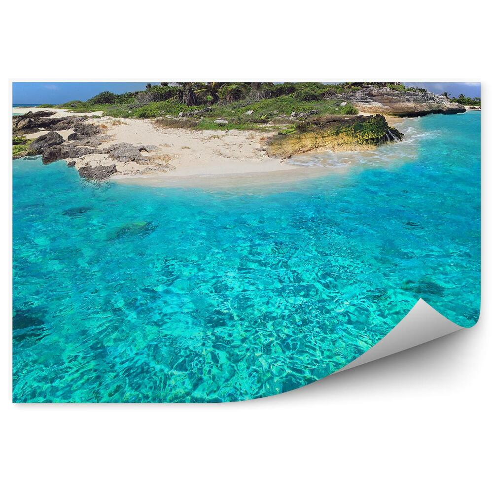 Poszter tapéta Kék víz sziget homok növényzet