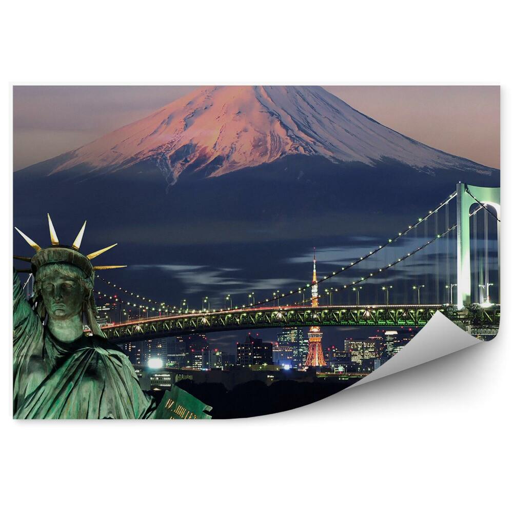 Fotótapéta Szabadság-szobor hegyek hó öböl függőhíd Tokió