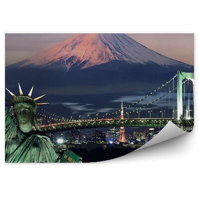 Fotótapéta Szabadság-szobor hegyek hó öböl függőhíd Tokió