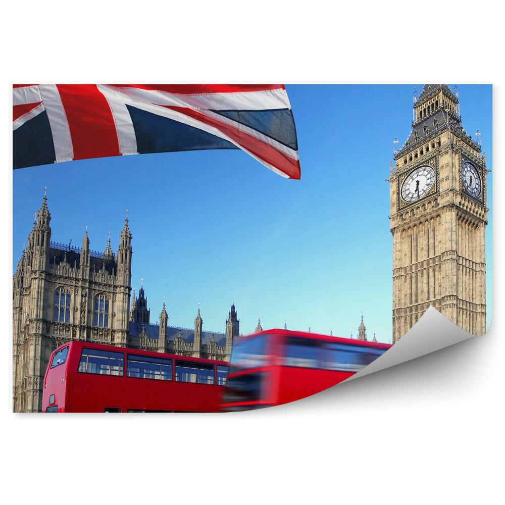 Poszter tapéta Tower Bridge ég felhők csónakok folyó London Anglia zászló