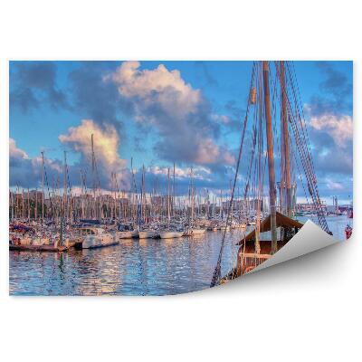 Fotótapéta kikötő Olimpic hajók víz ég felhők Barcelona