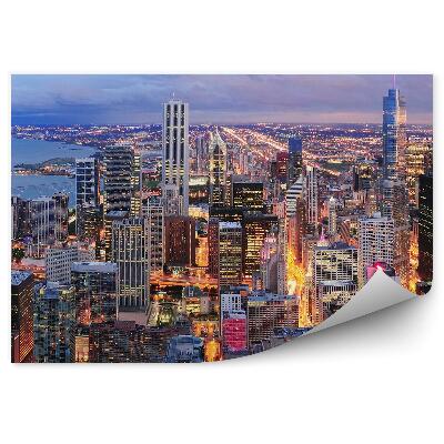 Öntapadó fotótapéta Chicago éjszakai panoráma felhőkarcolók fények óceán