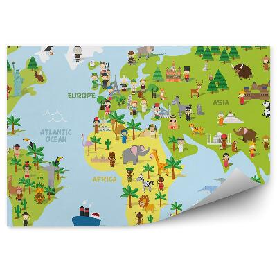 Poszter tapéta Kontinensek világtérkép állatok emberek kék