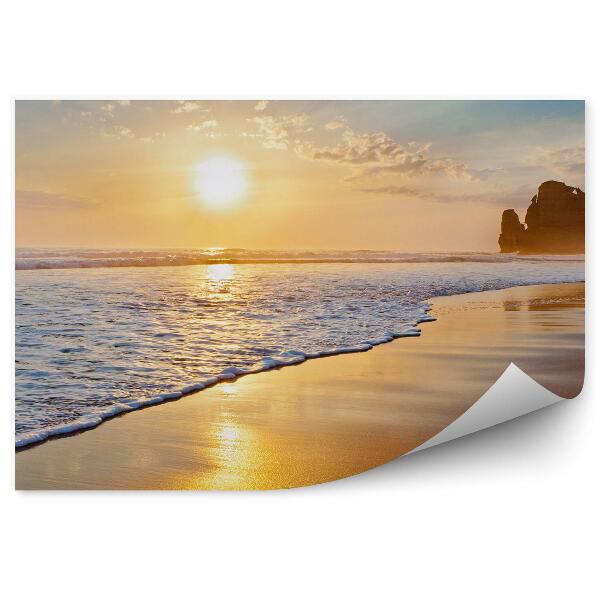 Modern fotótapéta Naplemente óceán strand sziklák felhők