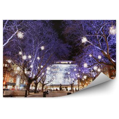 Fotótapéta épületek padok sikátor karácsonyi díszek